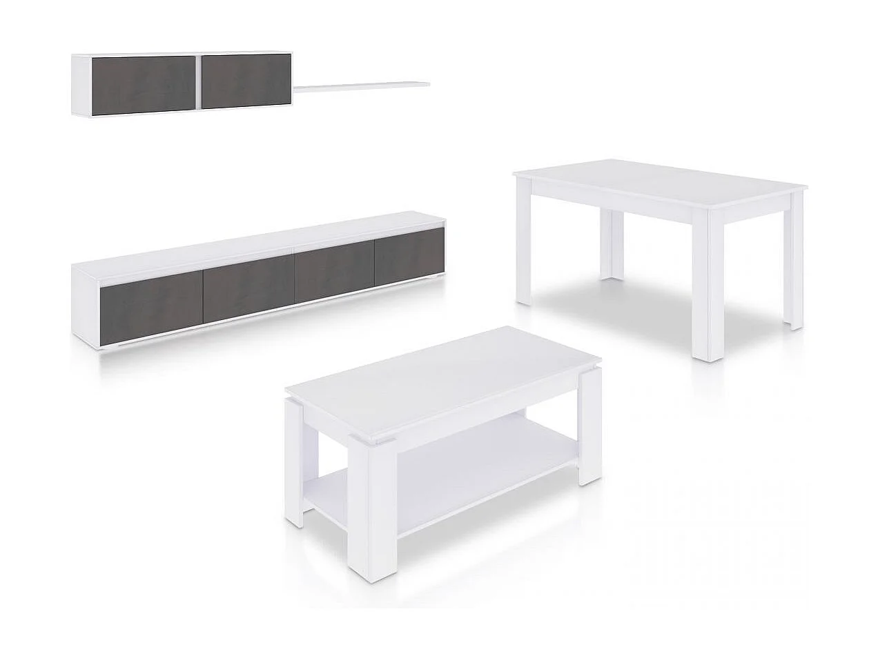 Pack salón con mesa de centro y mesa de comedor Arlet Max Blanco Artik (Blanco Mate) - Óxido