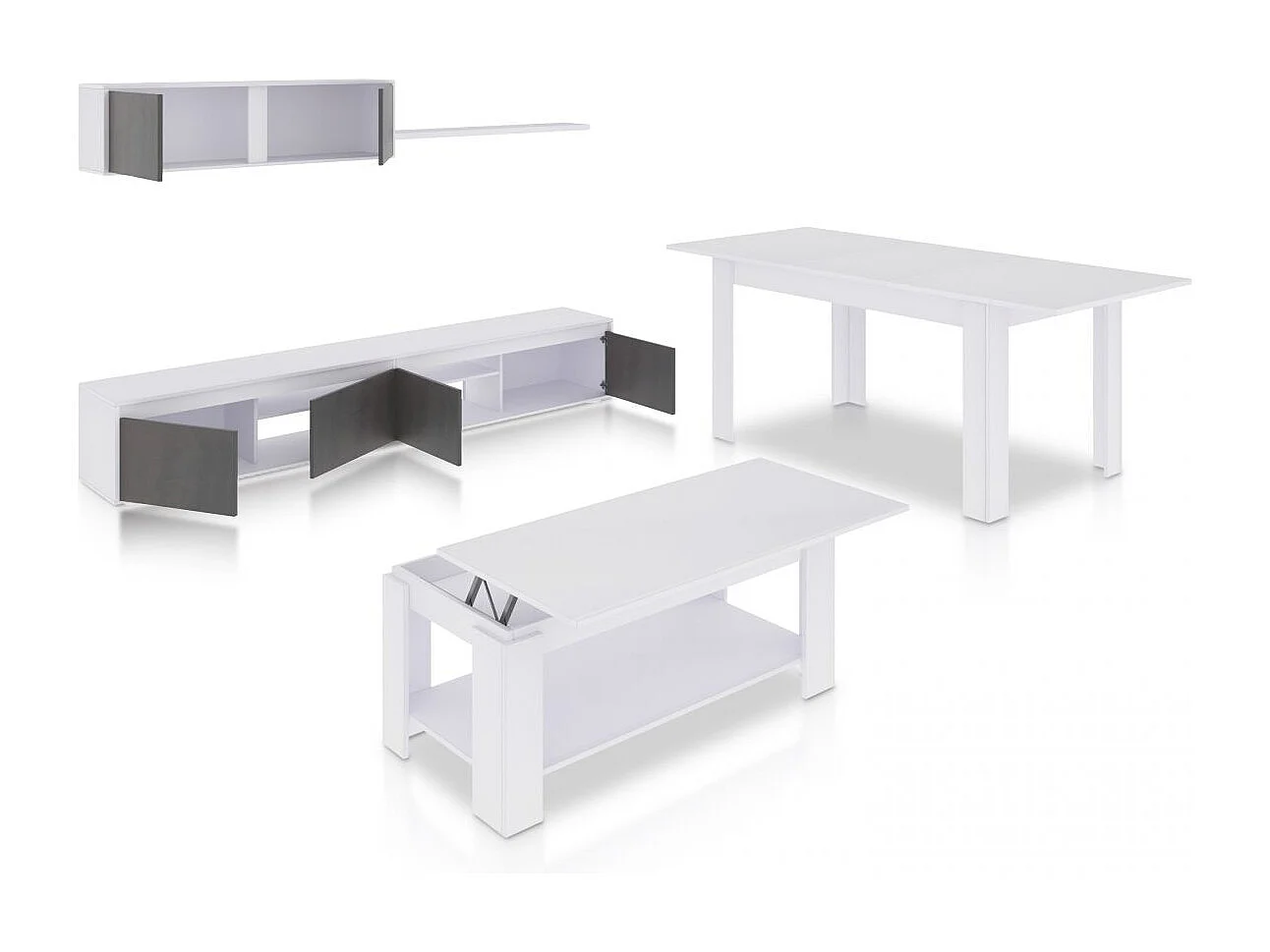 Pack salón con mesa de centro y mesa de comedor Arlet Max Blanco Artik (Blanco Mate) - Óxido