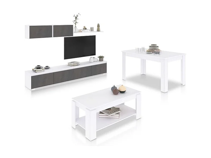 Pack salón con mesa de centro y mesa de comedor Arlet Max Blanco Artik (Blanco Mate) - Óxido