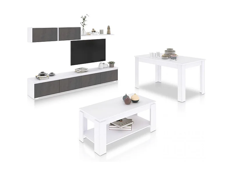Pack salón con mesa de centro y mesa de comedor Arlet Max Blanco Artik (Blanco Mate) - Óxido