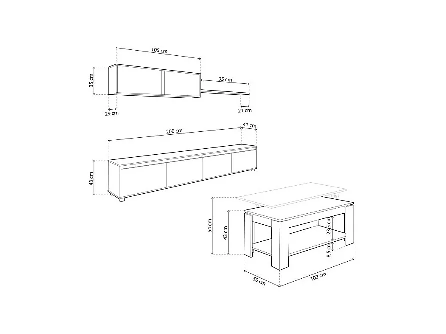 Pack salón con mesa de centro Arlet Plus Blanco Artik (Blanco Mate) - Óxido