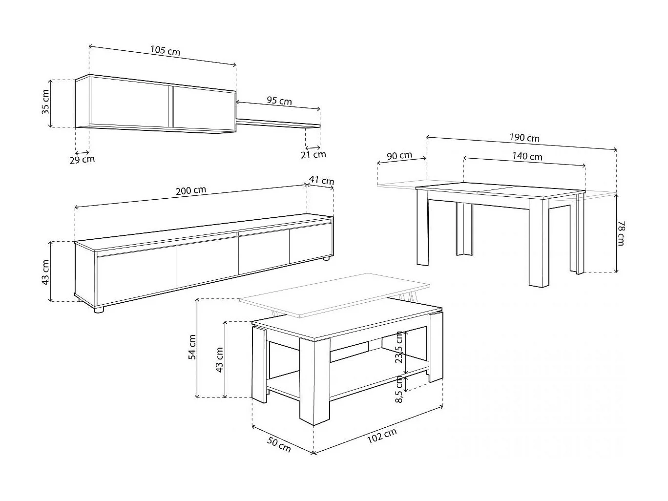 Pack salón con mesa de centro y mesa de comedor Arlet Max Blanco Artik (Blanco Mate) - Gris Cemento