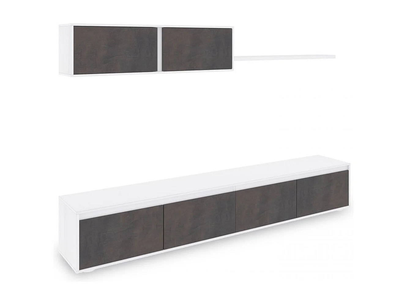 Salón con mueble de TV y estantería en blanco mate y óxido 200 cm Arlet Blanco Artik (Blanco Mate) - Óxido