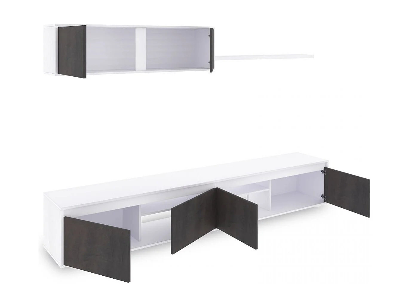 Salón con mueble de TV y estantería en blanco mate y óxido 200 cm Arlet Blanco Artik (Blanco Mate) - Óxido