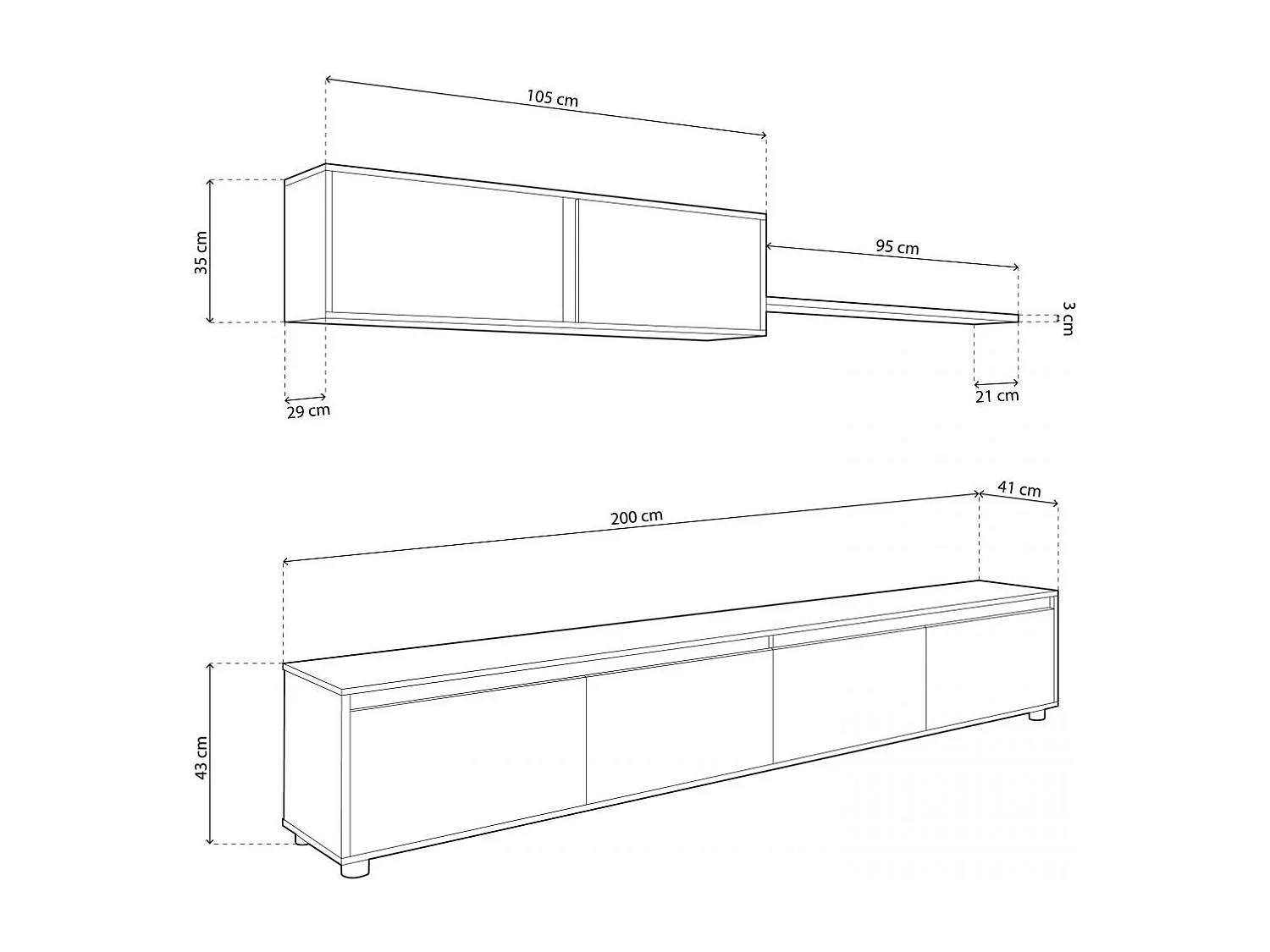 Salón con mueble de TV y estantería en blanco mate y óxido 200 cm Arlet Blanco Artik (Blanco Mate) - Óxido