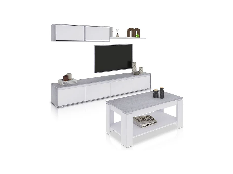 Pack salón con mesa de centro Arlet Plus Blanco Artik (Blanco Mate) - Gris Cemento
