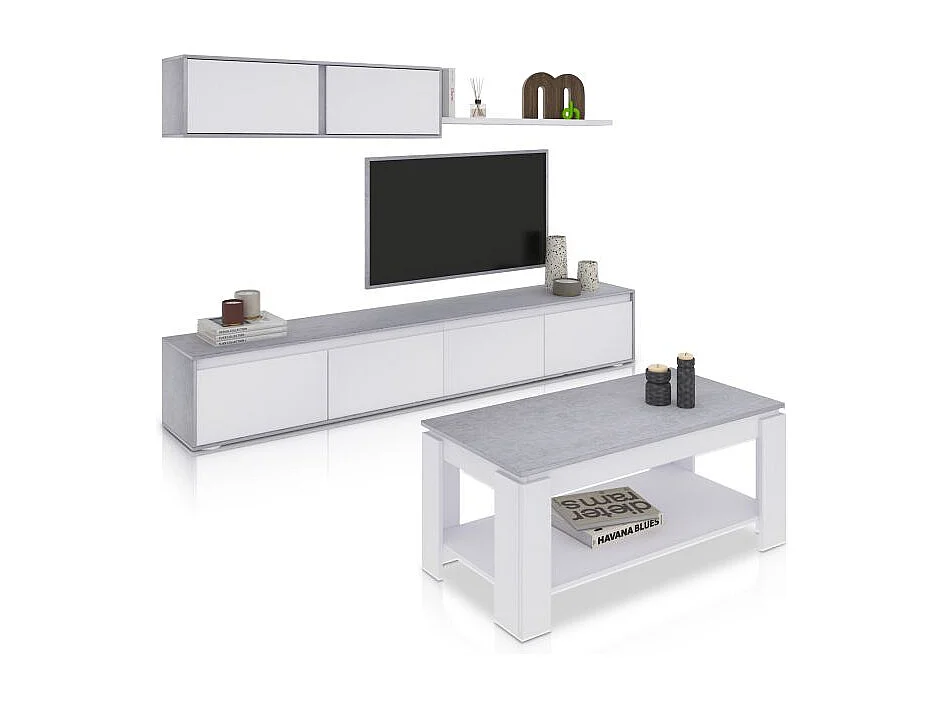 Pack salón con mesa de centro Arlet Plus Blanco Artik (Blanco Mate) - Gris Cemento