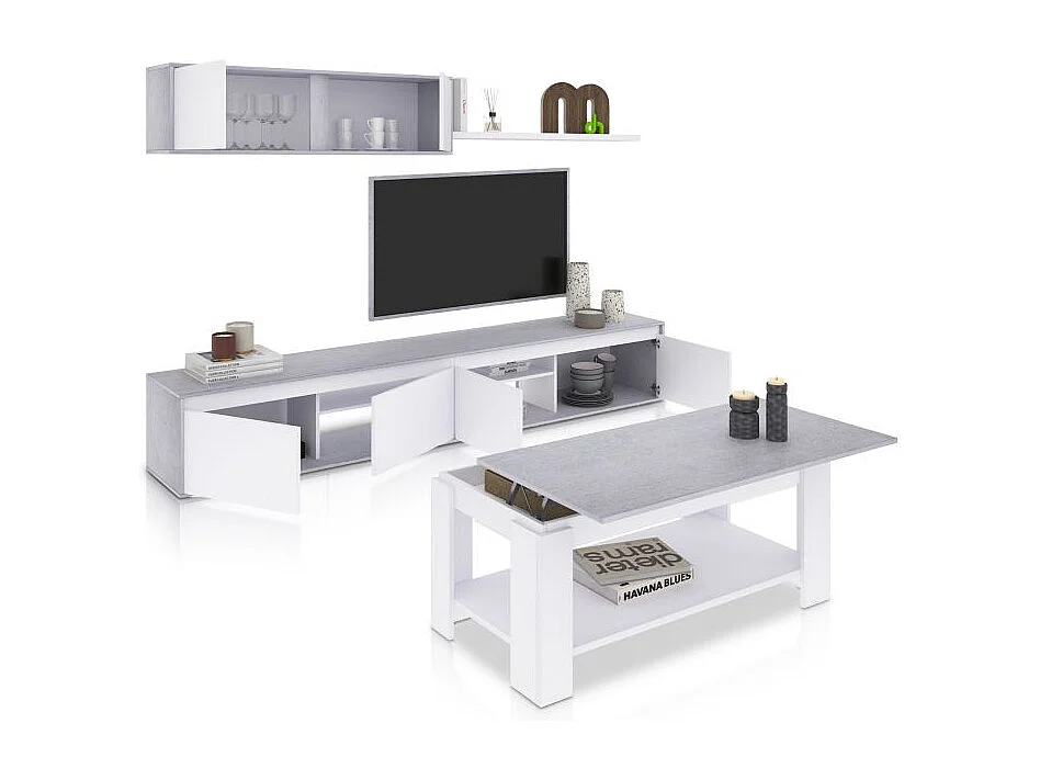 Pack salón con mesa de centro Arlet Plus Blanco Artik (Blanco Mate) - Gris Cemento