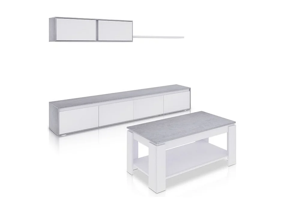 Pack salón con mesa de centro Arlet Plus Blanco Artik (Blanco Mate) - Gris Cemento