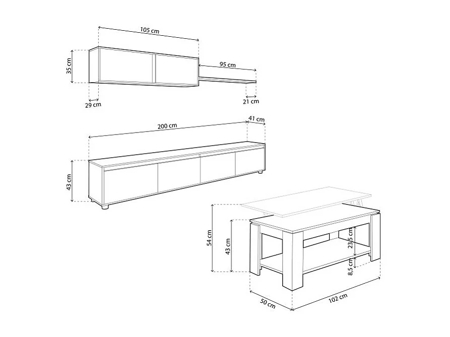 Pack salón con mesa de centro Arlet Plus Blanco Artik (Blanco Mate) - Gris Cemento