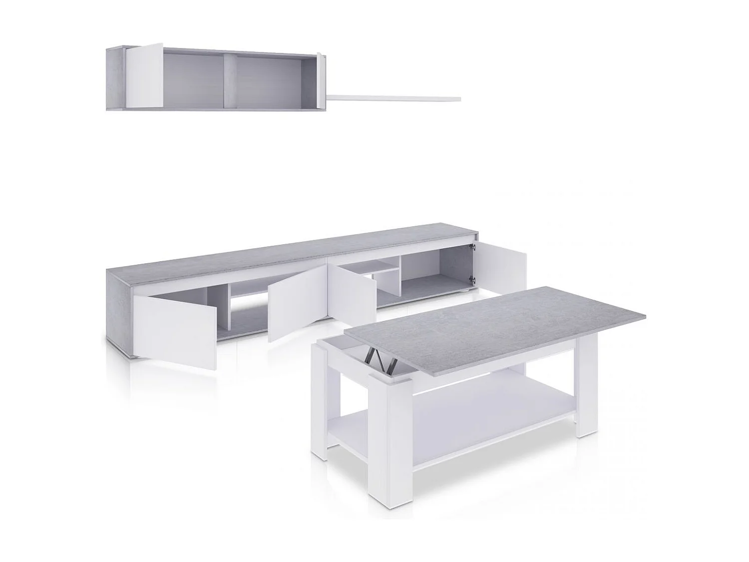 Pack salón con mesa de centro Arlet Plus Blanco Artik (Blanco Mate) - Gris Cemento