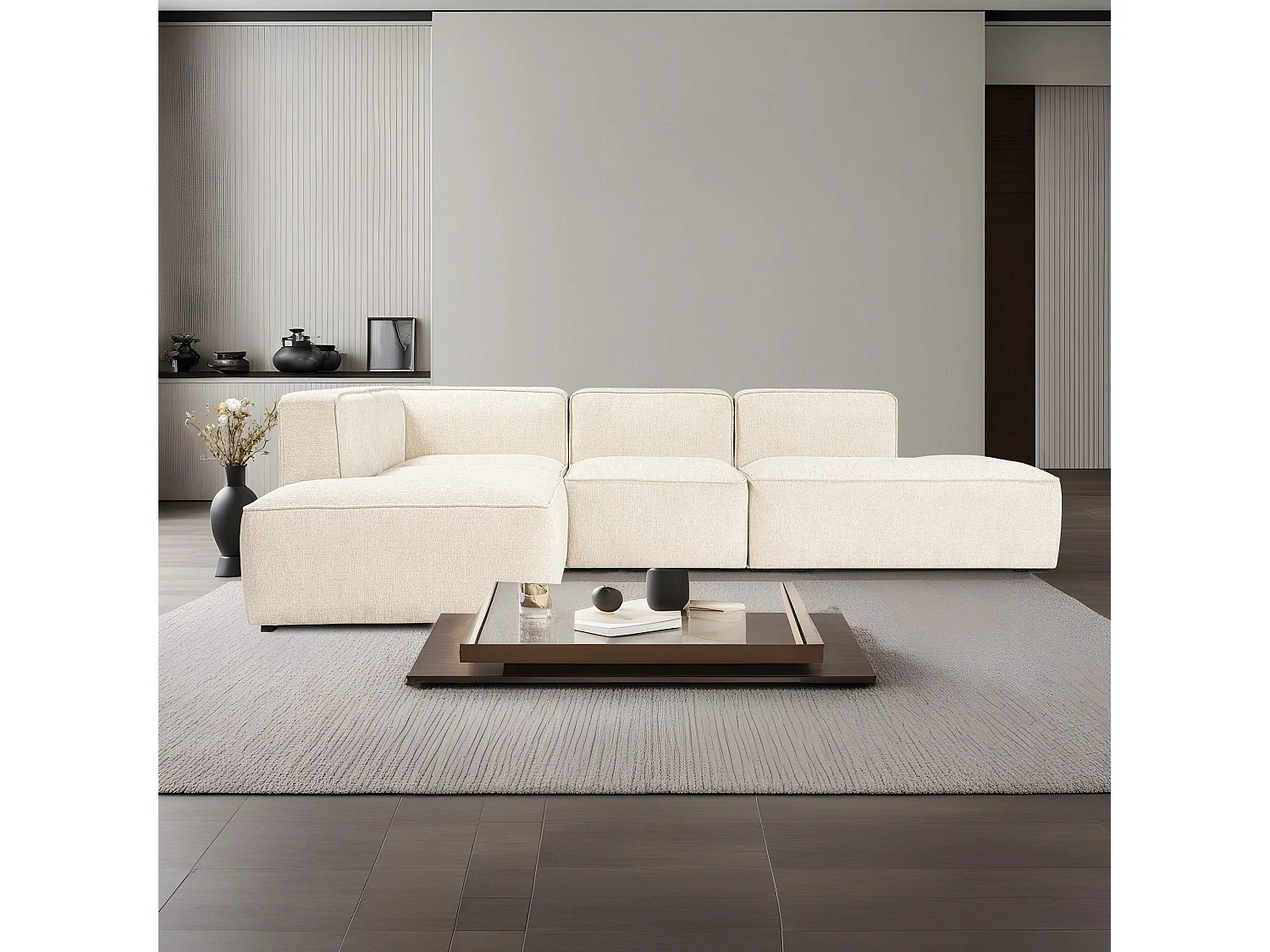 Canapé d'angle à gauche modulable Fertella Tissu bouclette Blanc