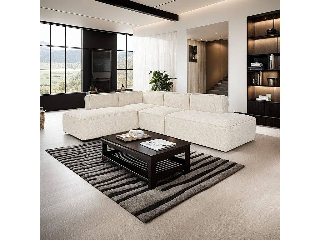 Canapé d'angle à gauche modulable Fertella Tissu bouclette Blanc