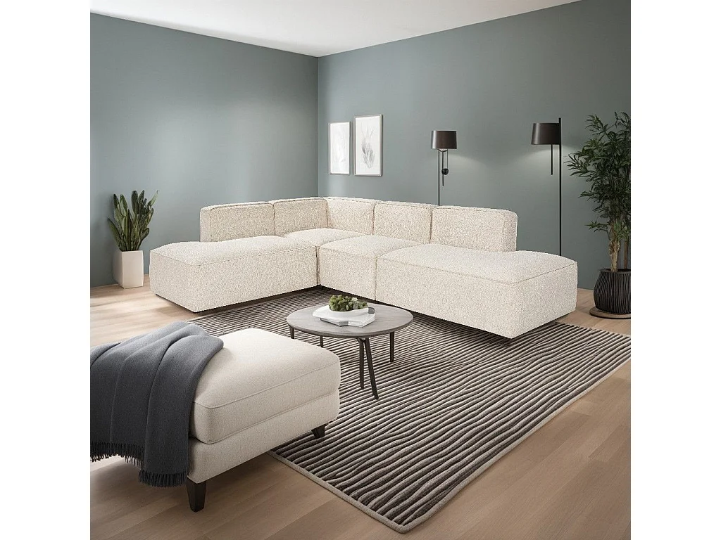 Canapé d'angle à gauche modulable Fertella Tissu bouclette Blanc