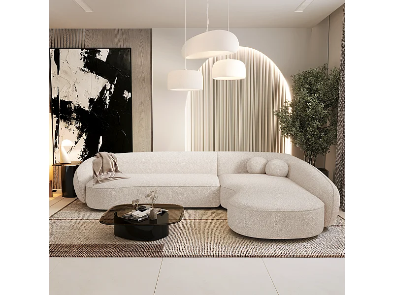 Canapé d'angle droit 4 places bouclette blanc cassé  COOPER