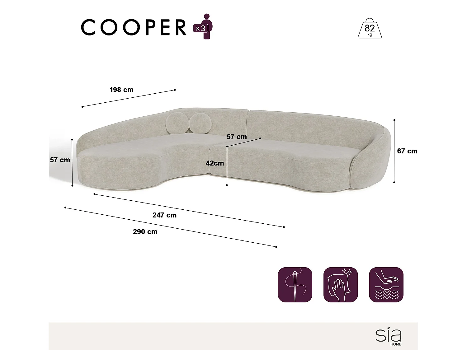 Canapé d'angle gauche 4 places bouclette blanc cassé  COOPER