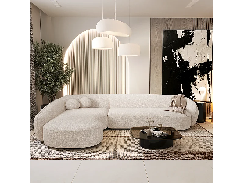 Canapé d'angle gauche 4 places bouclette blanc cassé  COOPER