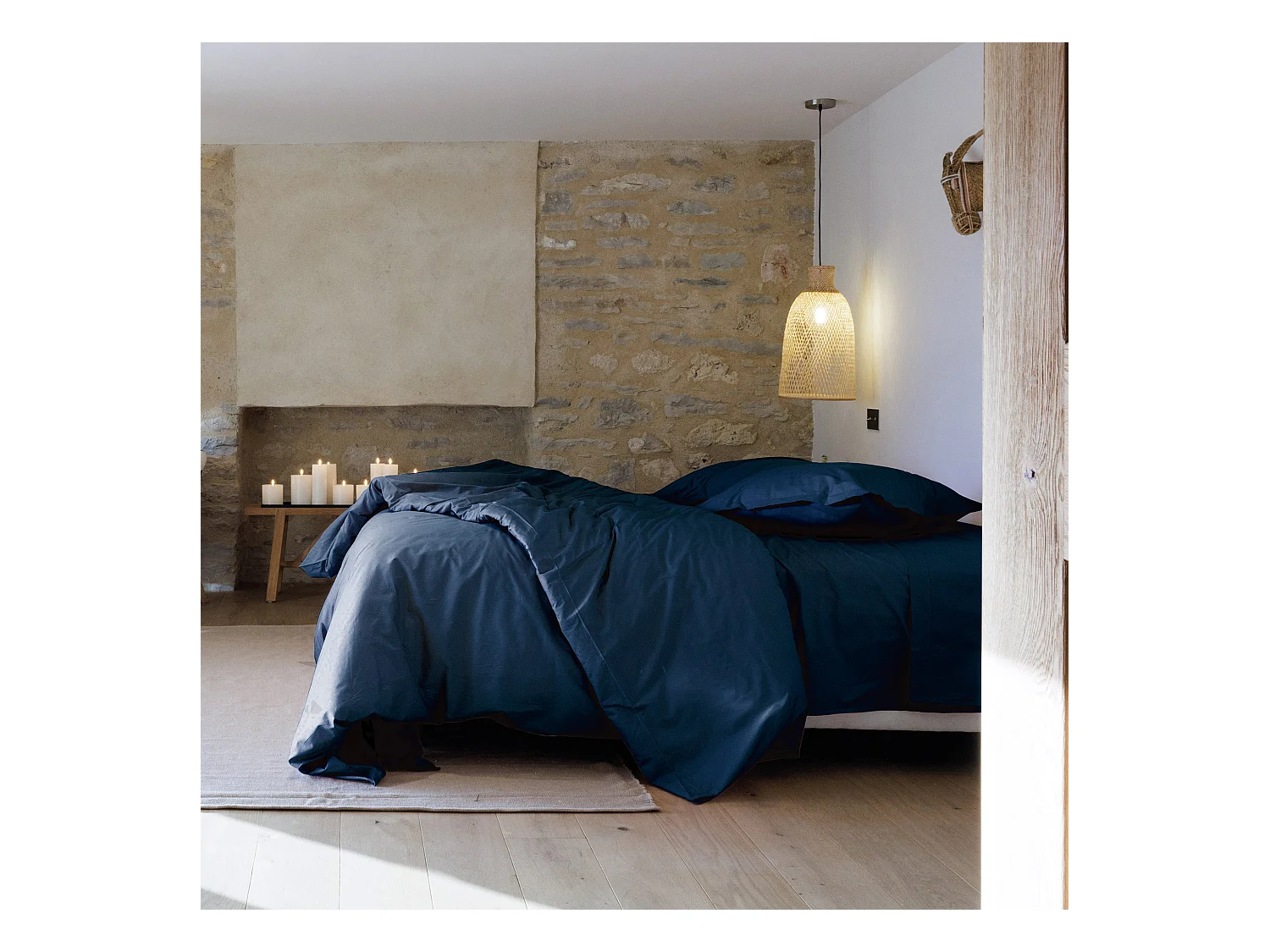Parure de lit 260x240 cm set 50x70 cm percale MANOIR bleu Marine