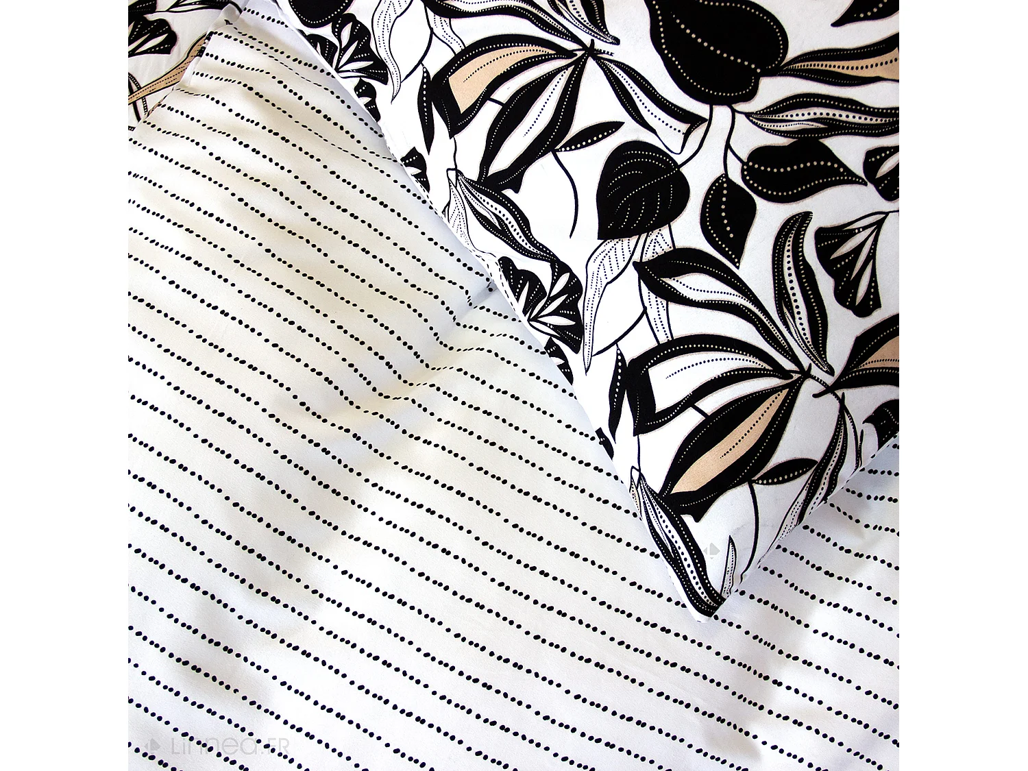 Parure de lit 240x220 cm en microfibre FLORE noir et blanc floral 3 pièces