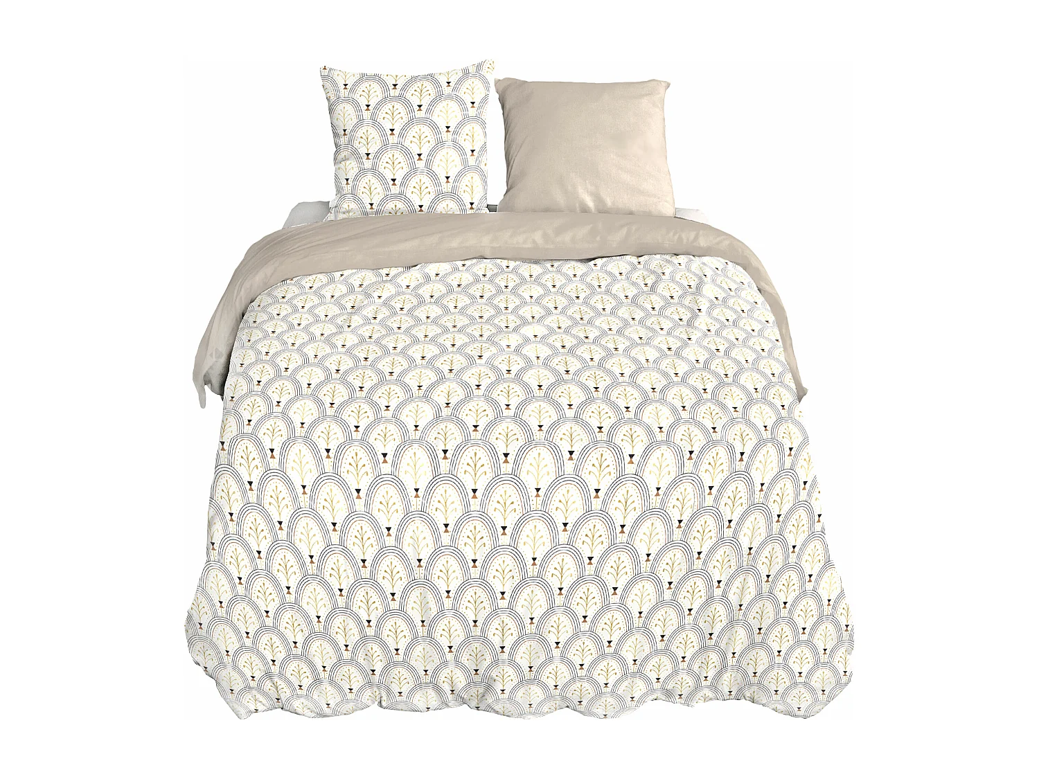 Parure de lit 260x240 cm en coton WAG motif géométrique blanc et bleu 3 pièces