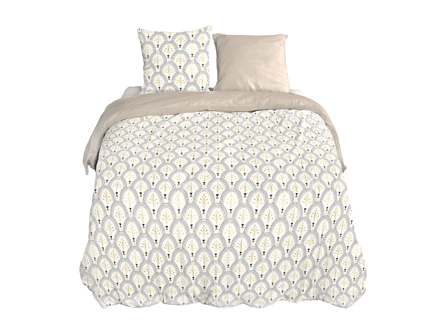 Parure de lit 260x240 cm en coton WAG motif géométrique blanc et bleu 3 pièces