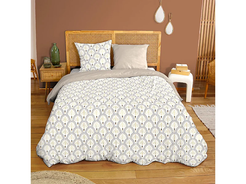 Parure de lit 240x220 cm en coton WAG motif géométrique blanc et bleu 3 pièces