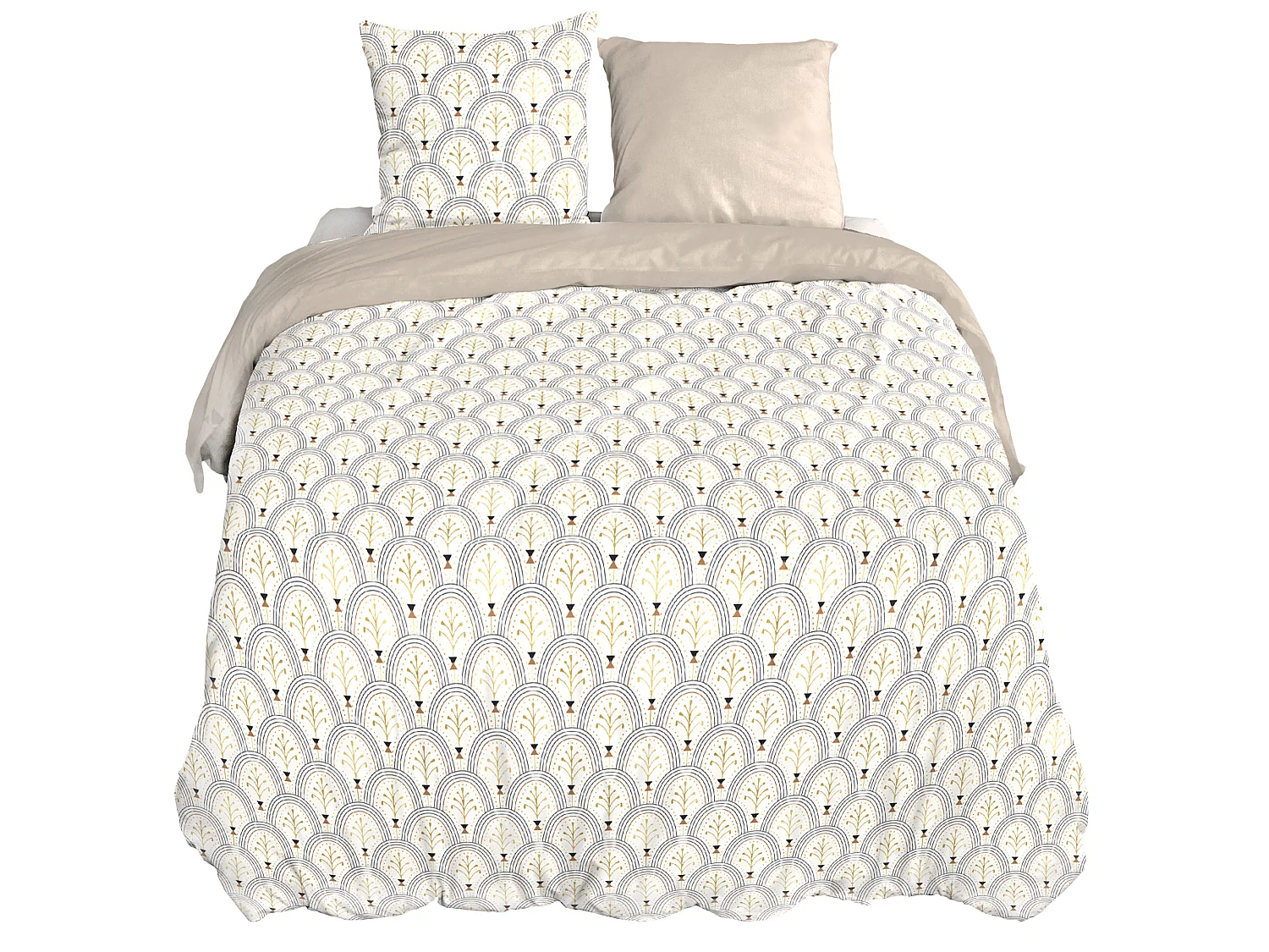 Parure de lit 240x220 cm en coton WAG motif géométrique blanc et bleu 3 pièces