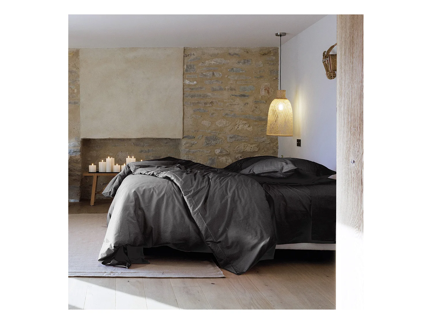 Parure de lit 280x240 cm et taie 50x70 cm percale MANOIR gris Ardoise