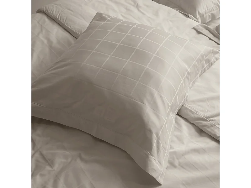 Parure de lit 280x240 cm set 65x65 satin CONCERTO carreaux beige Lin