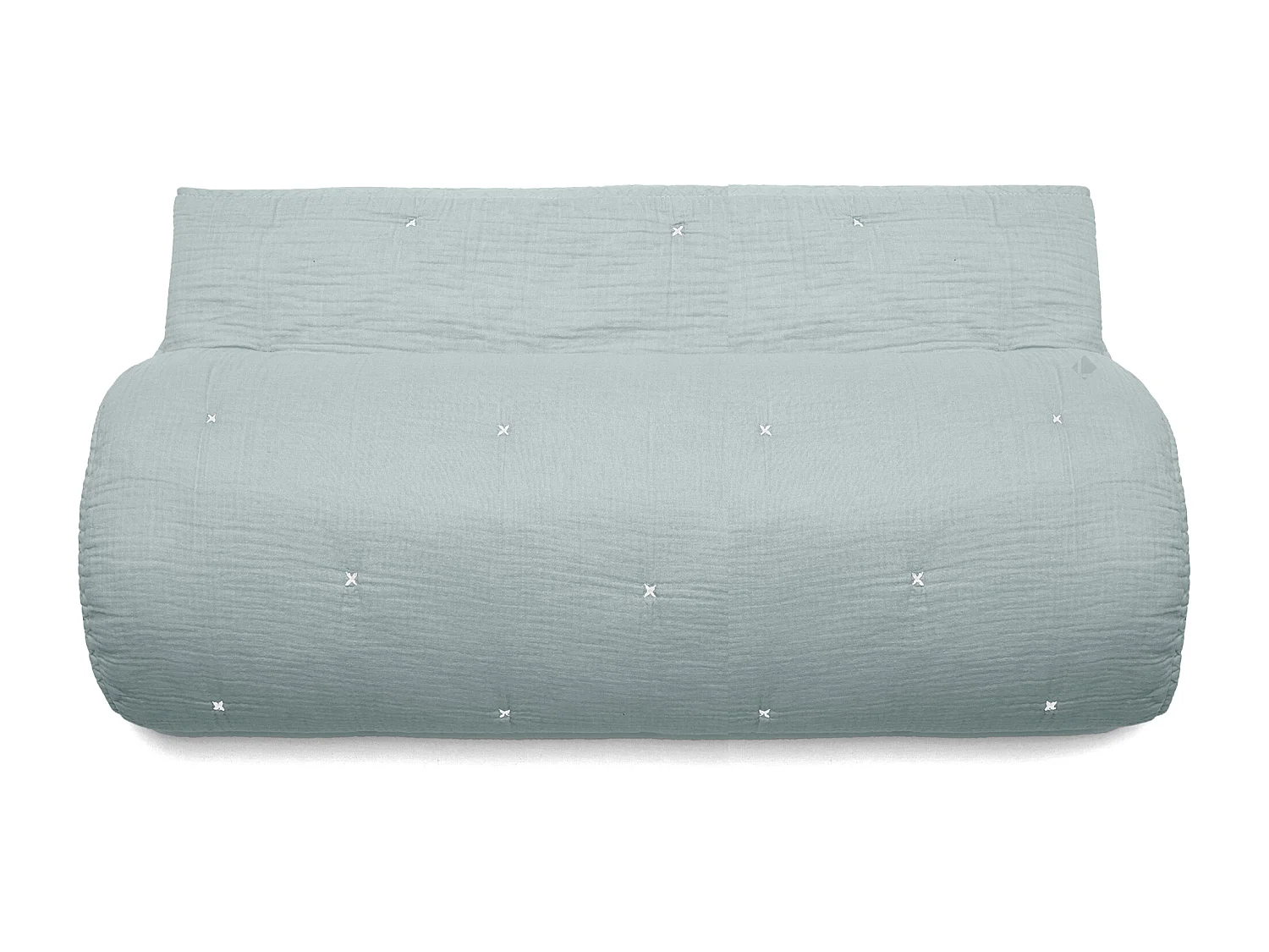 Chemin de lit capitonné en mousseline de coton 80x200 cm ANDROS bleu lichen