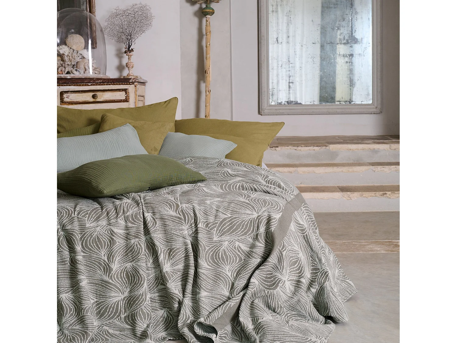Couvre lit collection EMI pur coton 500 g/m² 260x240 cm gris sésame