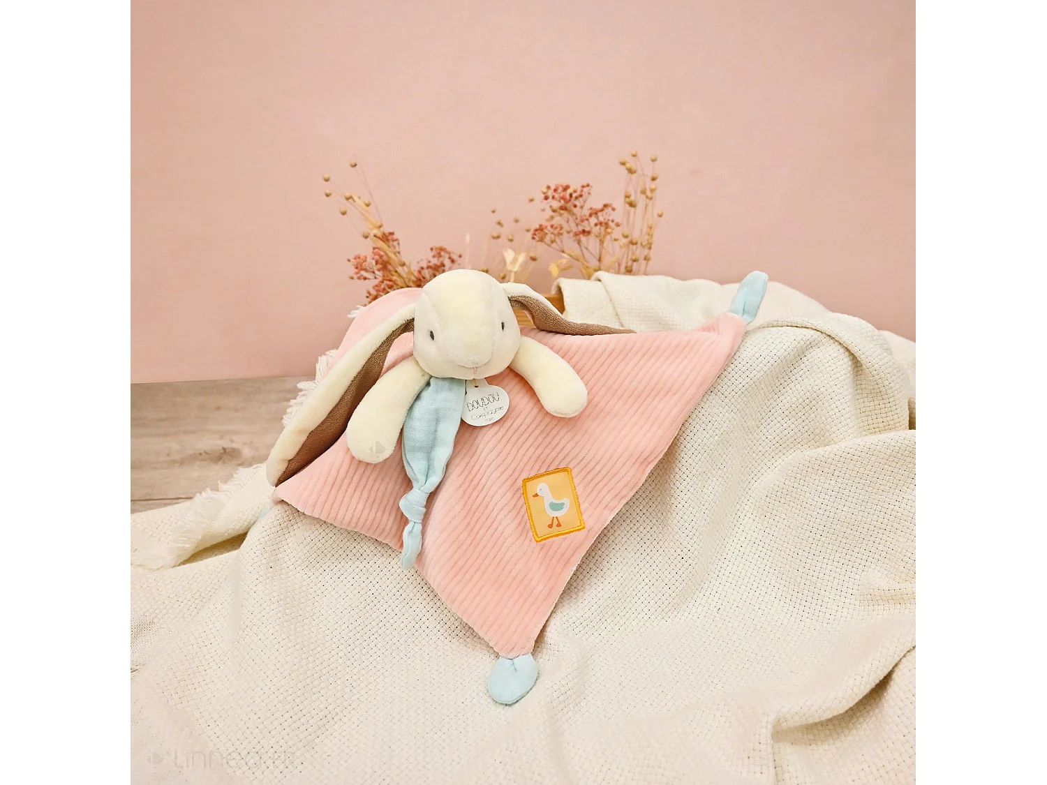 Doudou plat lapin Ciboulette 27 cm polyester collection DANS MON JARDIN rose