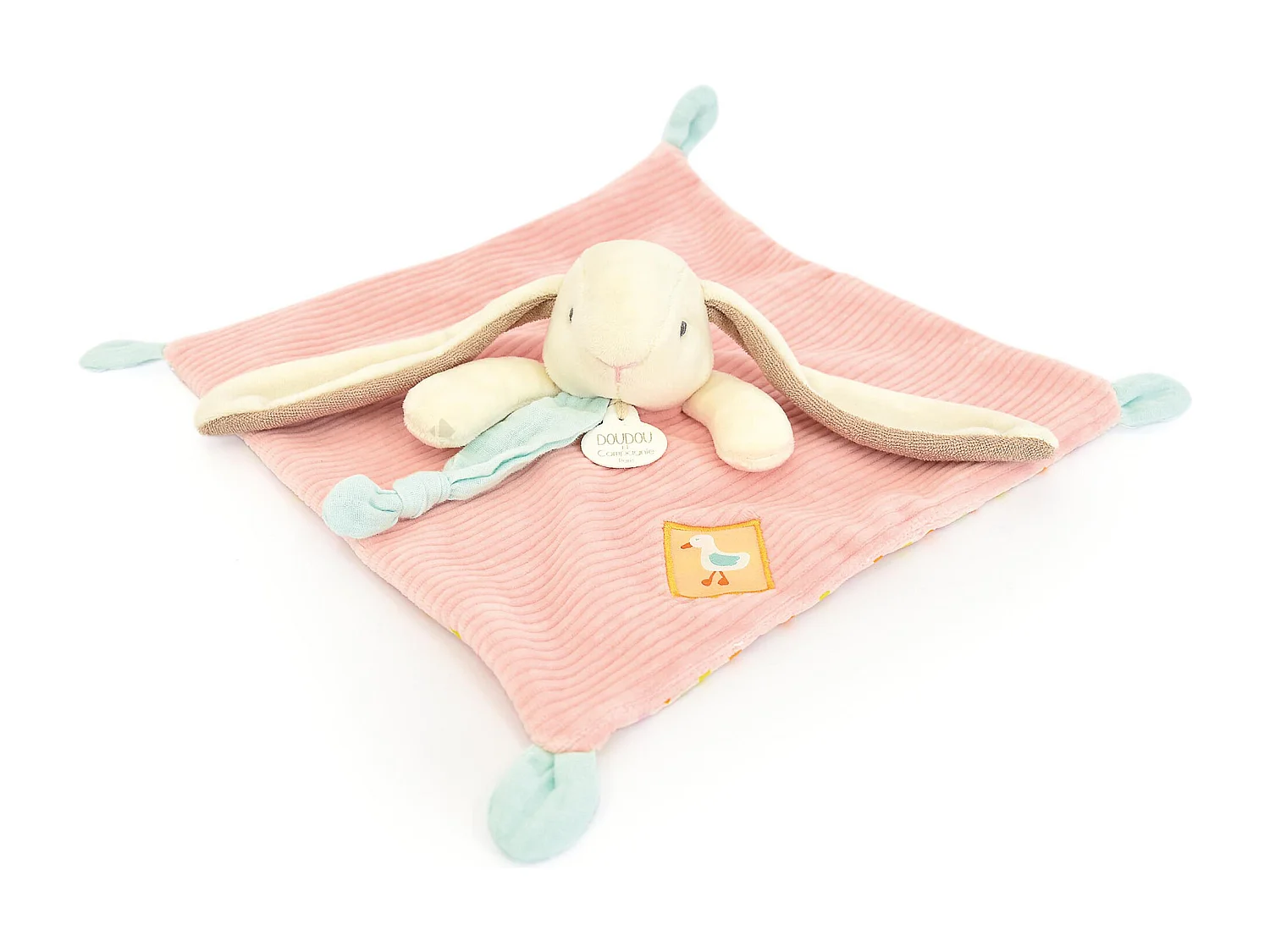 Doudou plat lapin Ciboulette 27 cm polyester collection DANS MON JARDIN rose