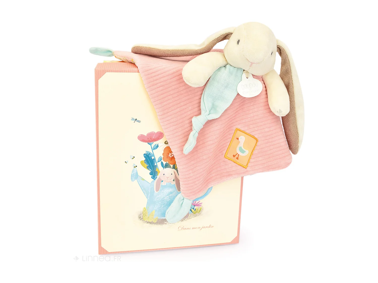 Doudou plat lapin Ciboulette 27 cm polyester collection DANS MON JARDIN rose