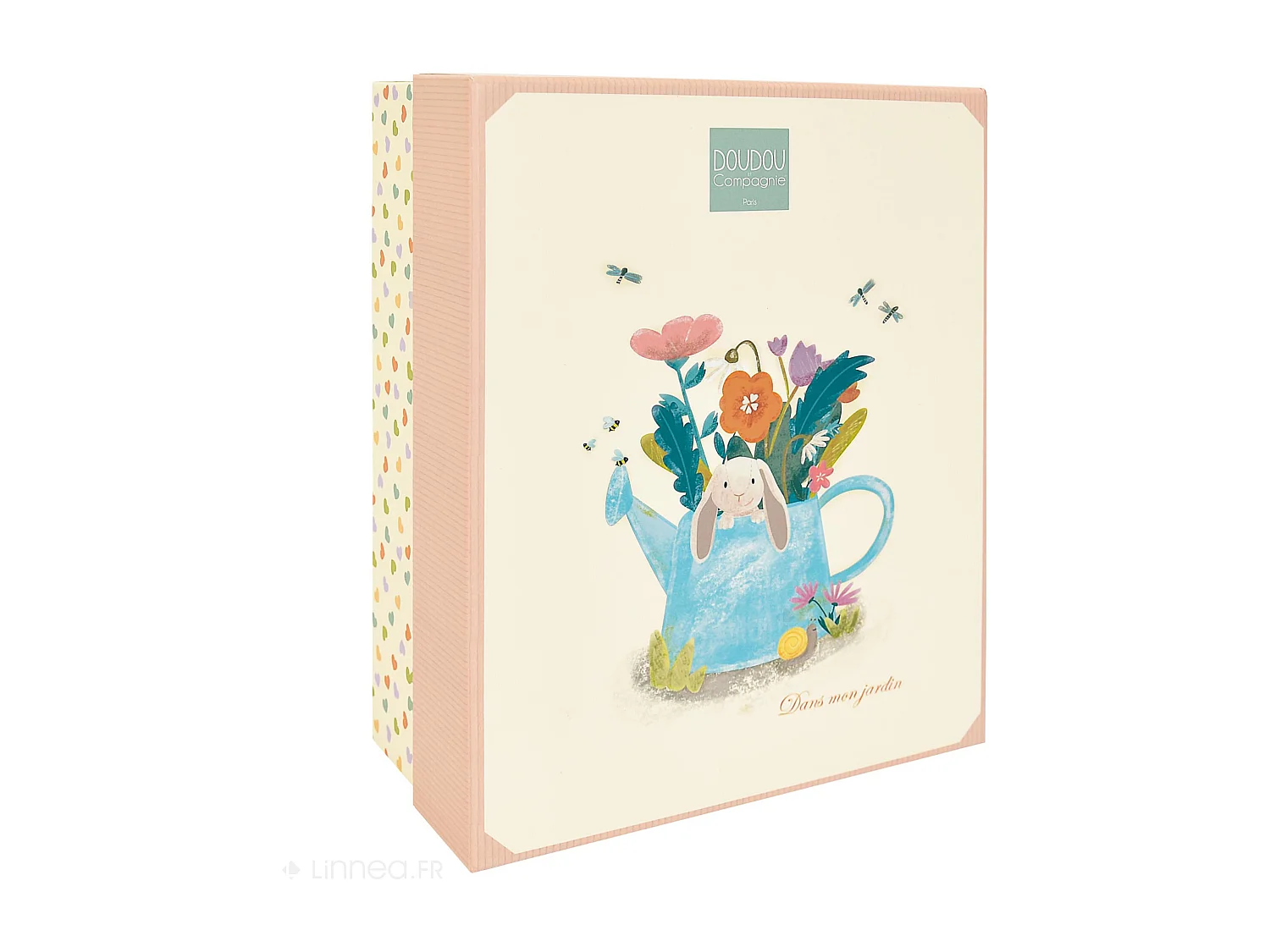 Doudou plat lapin Ciboulette 27 cm polyester collection DANS MON JARDIN rose