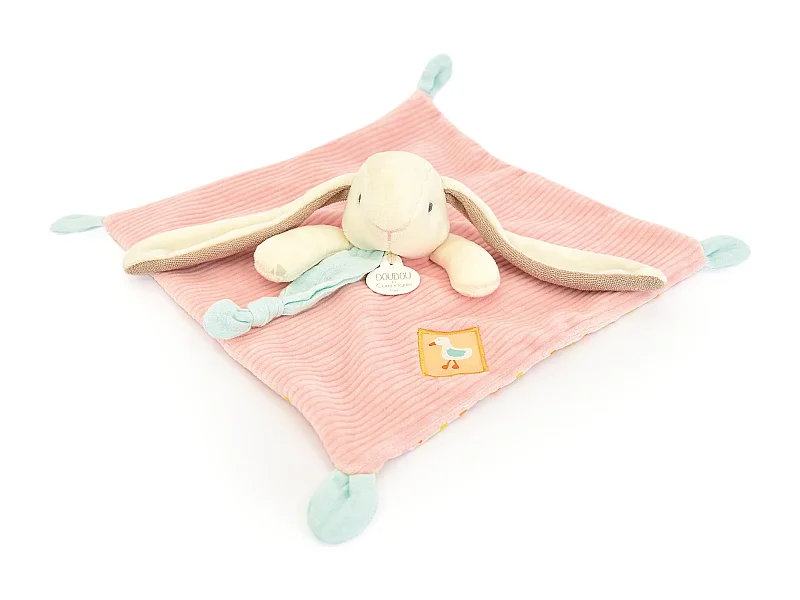 Doudou plat lapin Ciboulette 27 cm polyester collection DANS MON JARDIN rose