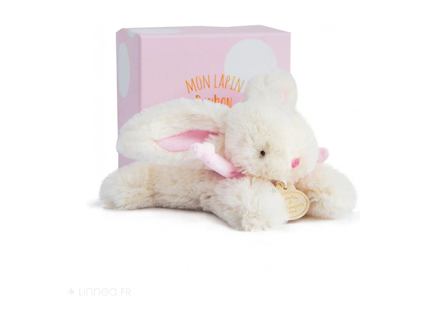 Doudou lapin 16 cm polyester collection LAPIN BONBON blanc/rose