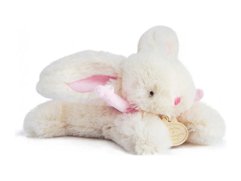Doudou lapin 16 cm polyester collection LAPIN BONBON blanc/rose