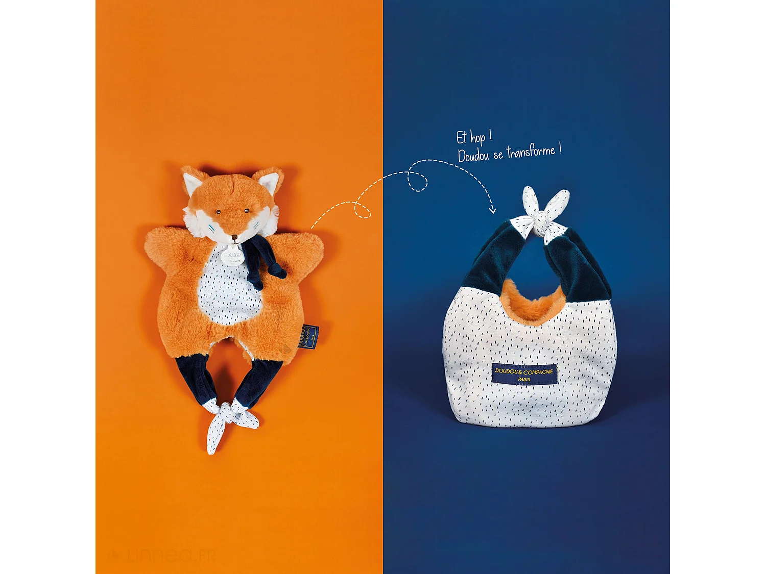 Doudou amusette 30 cm polyester LES PETITS FUTÉS renard orange