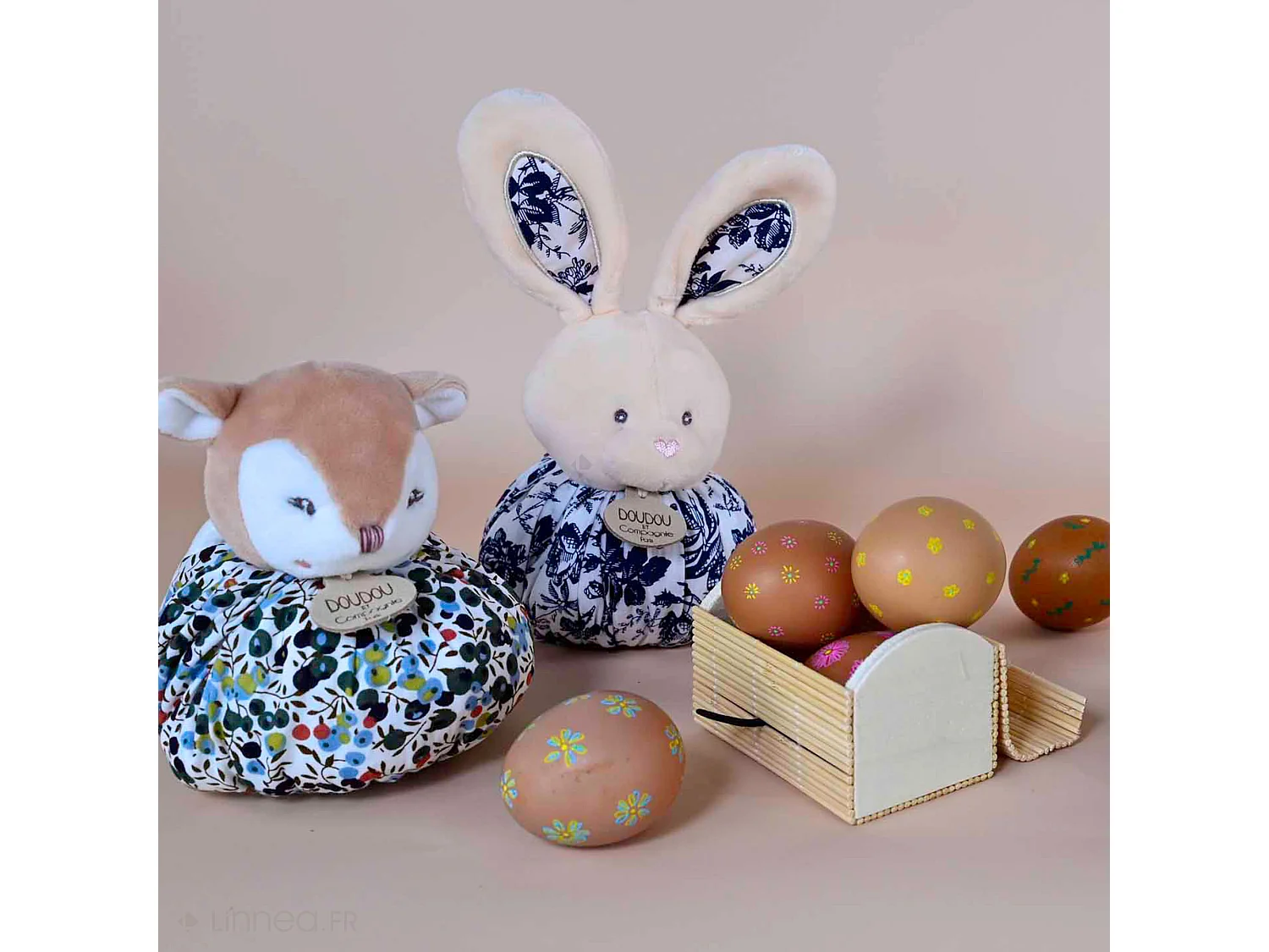 Doudou boule 25 cm polyester collection LES PETITS FUTÉS lapin blanc