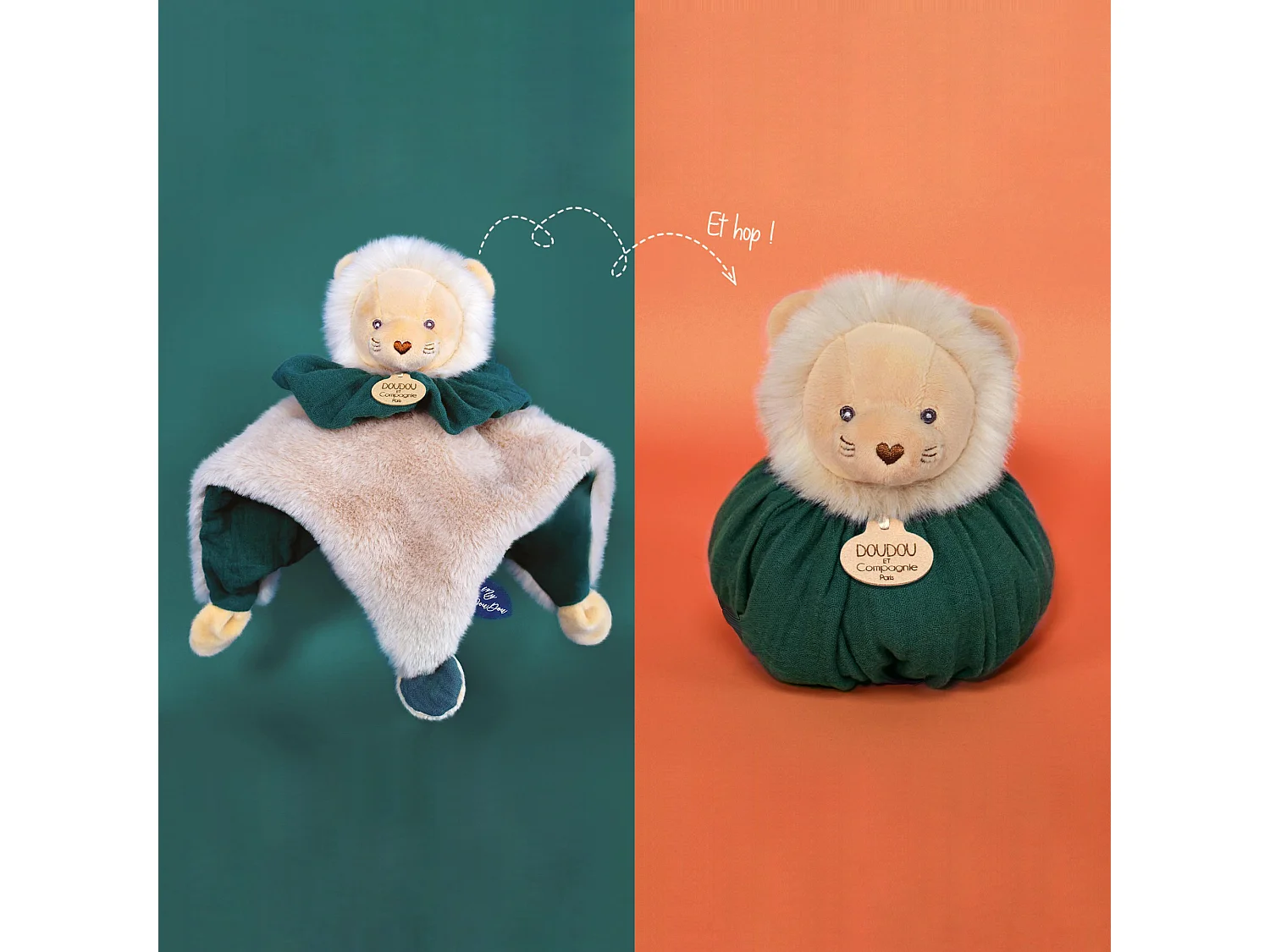 Doudou boule 25 cm polyester collection LES PETITS FUTÉS lion vert