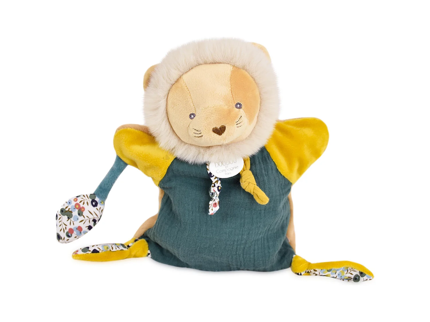 Doudou marionnette 25 cm polyester BOH'AIME lion jaune multicolore