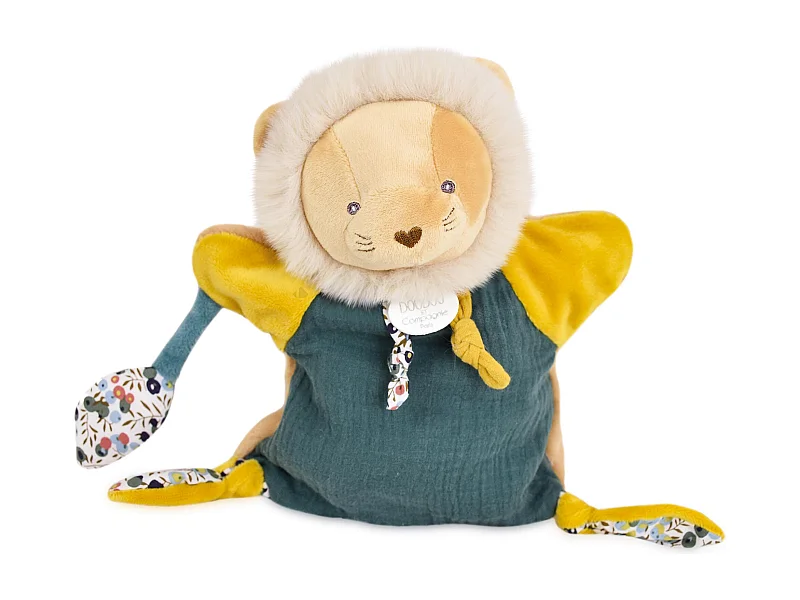 Doudou marionnette 25 cm polyester BOH'AIME lion jaune multicolore