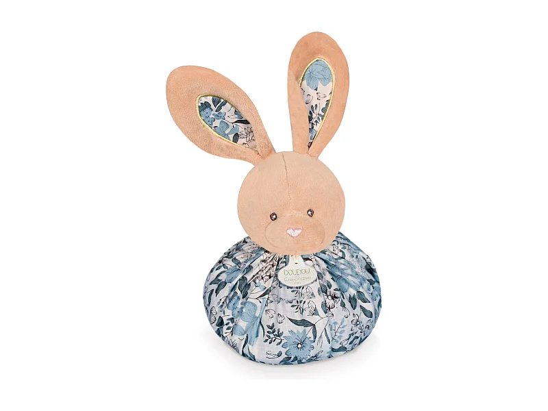 Doudou boule 25 cm polyester collection LES PETITS FUTÉS lapin bleu