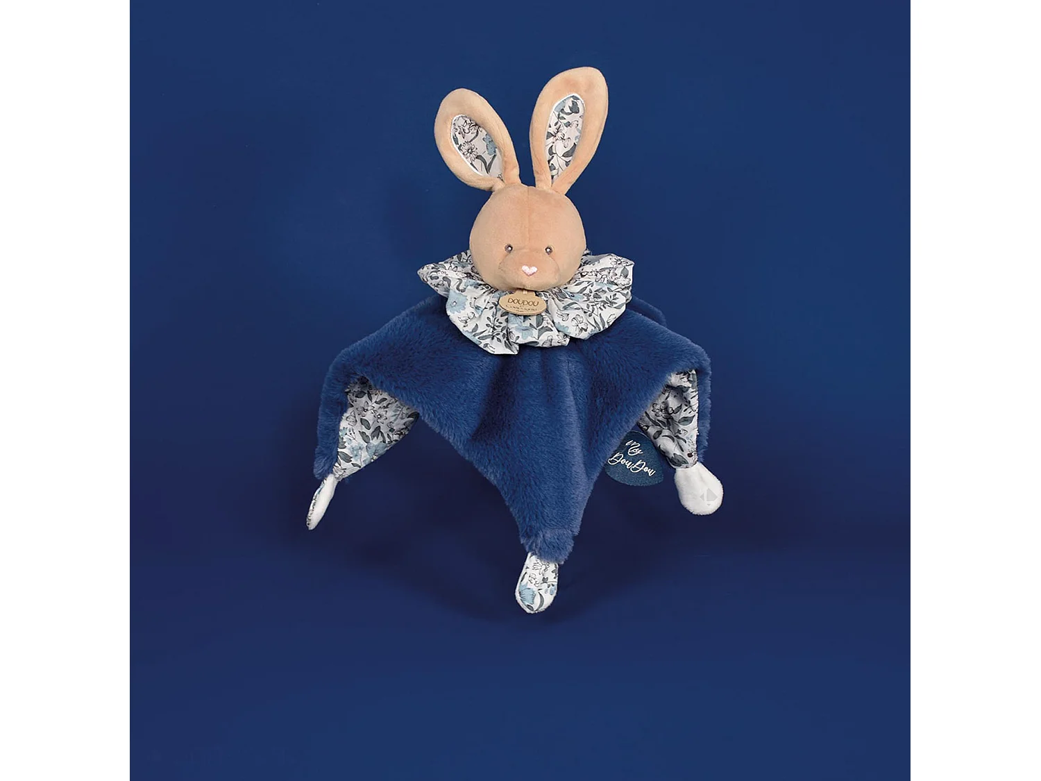 Doudou boule 25 cm polyester collection LES PETITS FUTÉS lapin bleu