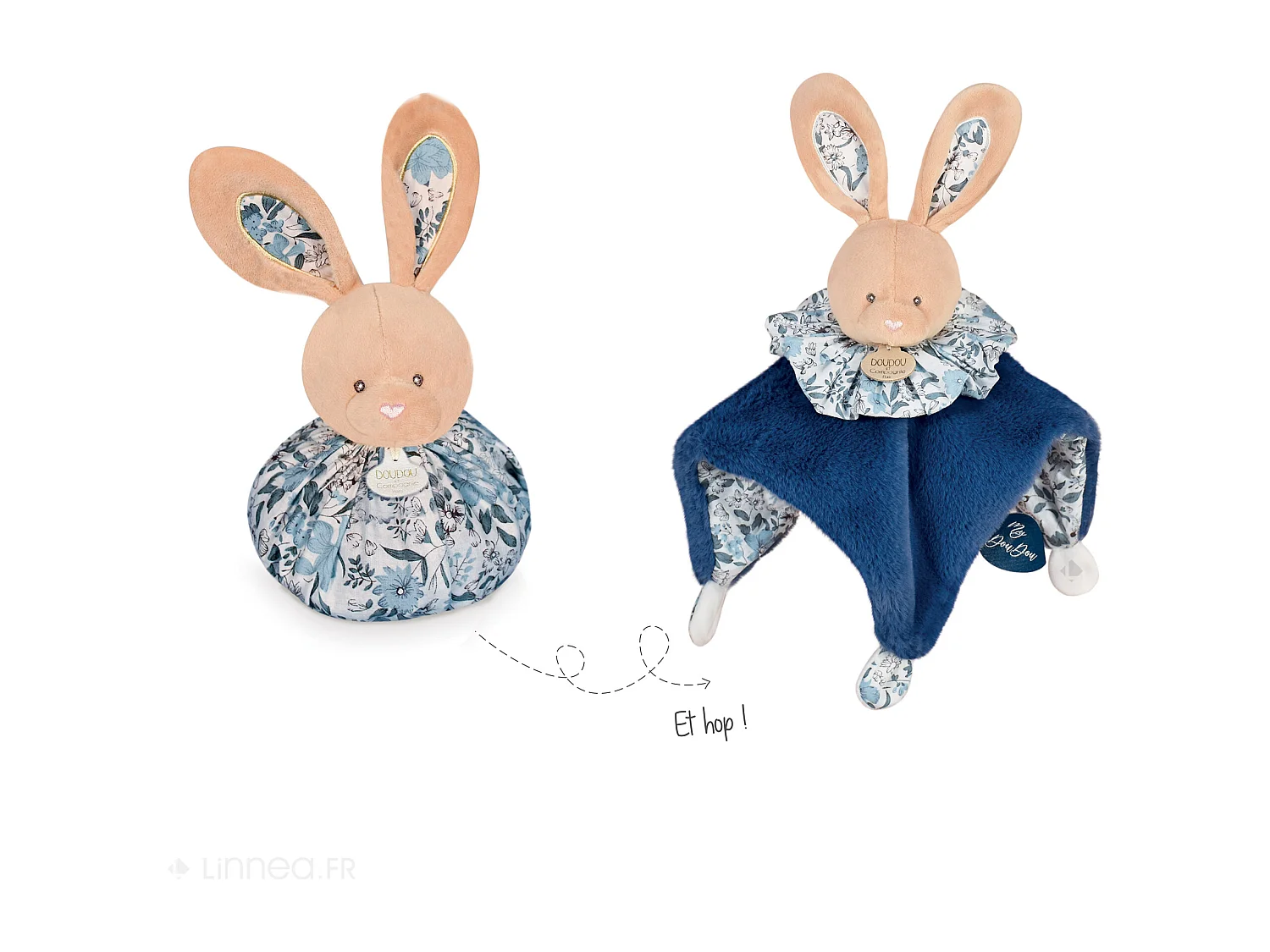 Doudou boule 25 cm polyester collection LES PETITS FUTÉS lapin bleu