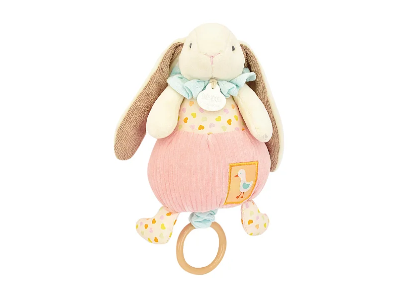 Doudou boîte à musique lapin Ciboulette 20 cm polyester collection DANS MON JARDIN rose