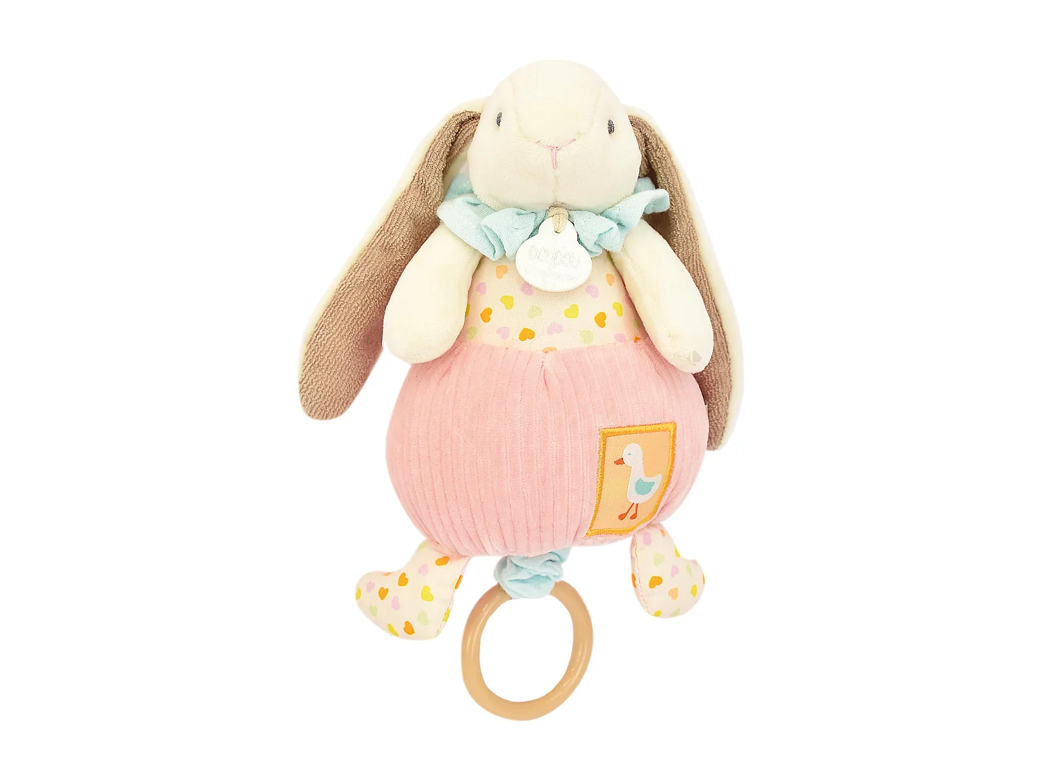 Doudou boîte à musique lapin Ciboulette 20 cm polyester collection DANS MON JARDIN rose
