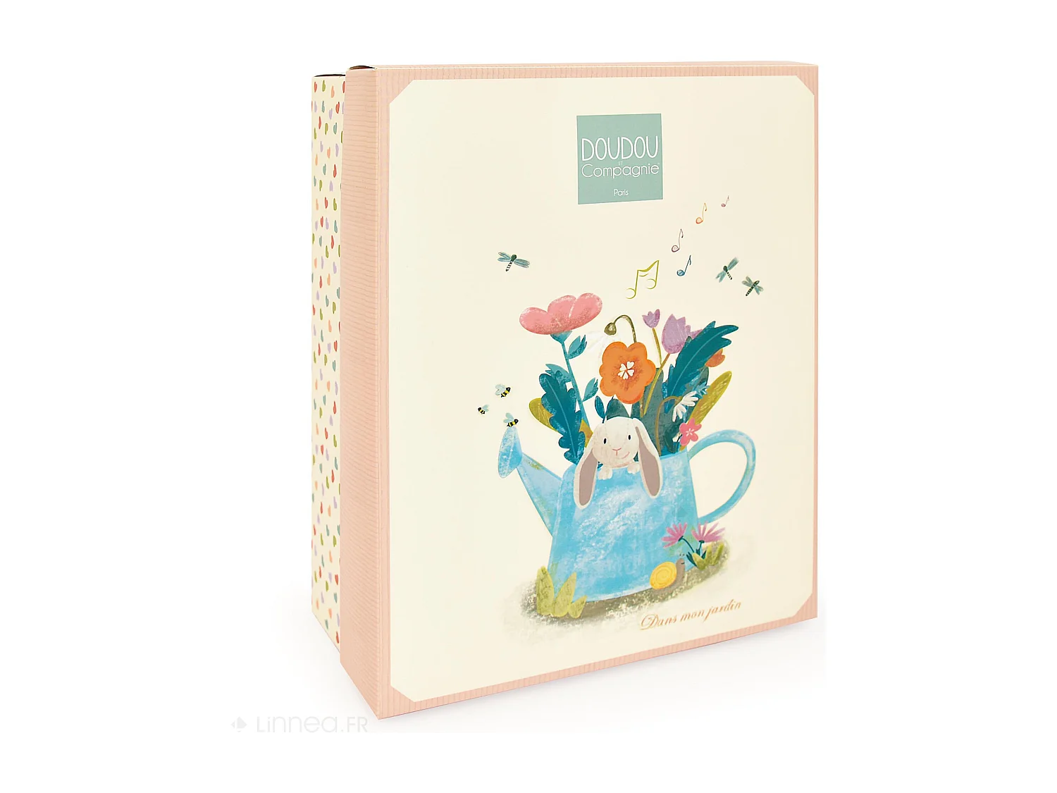 Doudou boîte à musique lapin Ciboulette 20 cm polyester collection DANS MON JARDIN rose