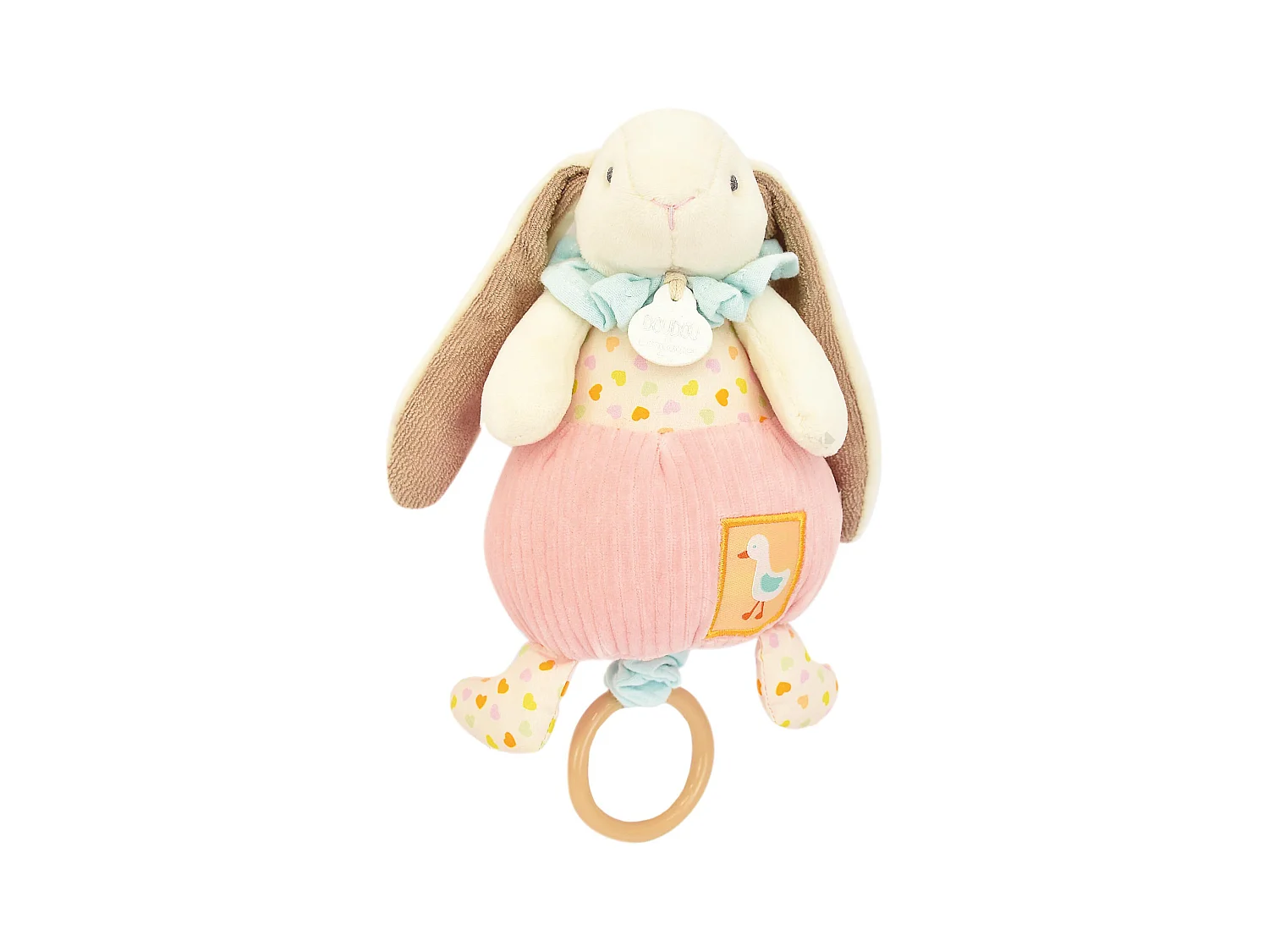 Doudou boîte à musique lapin Ciboulette 20 cm polyester collection DANS MON JARDIN rose